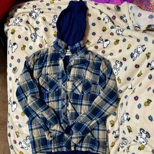 Men’s Navy and Yellow Flannel Hoodie M